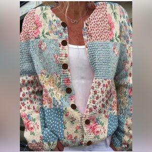 Floral Patchwork Cardigan Sweater XL